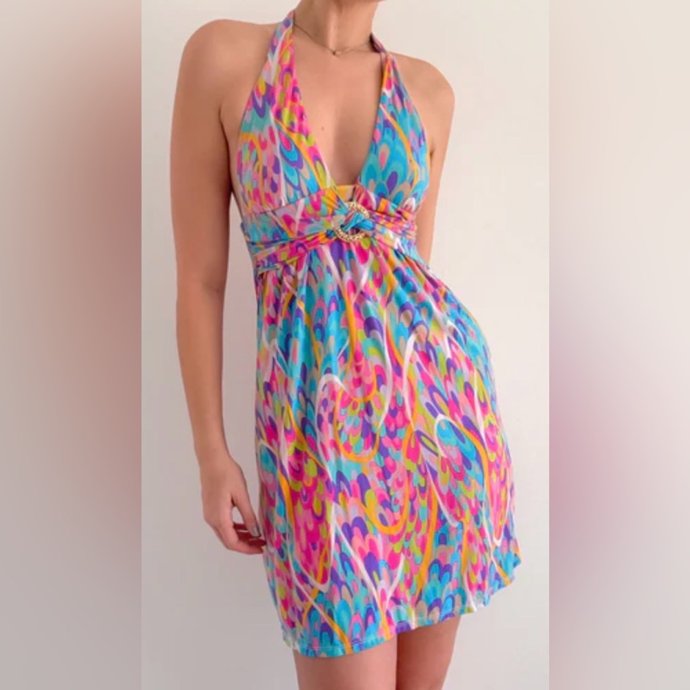 Trina Turk Multicolor Halter Swim Coverup - Pink Blue Yellow
